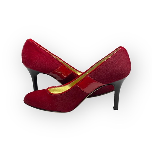 VHTF: new Goldenbleu ♛ Tina Mixed Media Pony Hair Heels Pumps ♛ Red 37.5 7M 7.5M - Picture 16 of 17